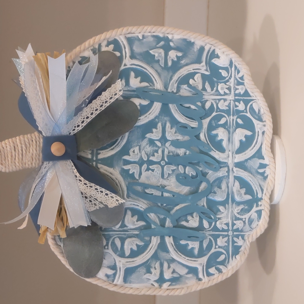 Pretty teal colored pumpkin decor